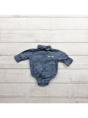 Little Lad Baby Long Sleeve Chambray Button Up Bodysuit 0-3 Months